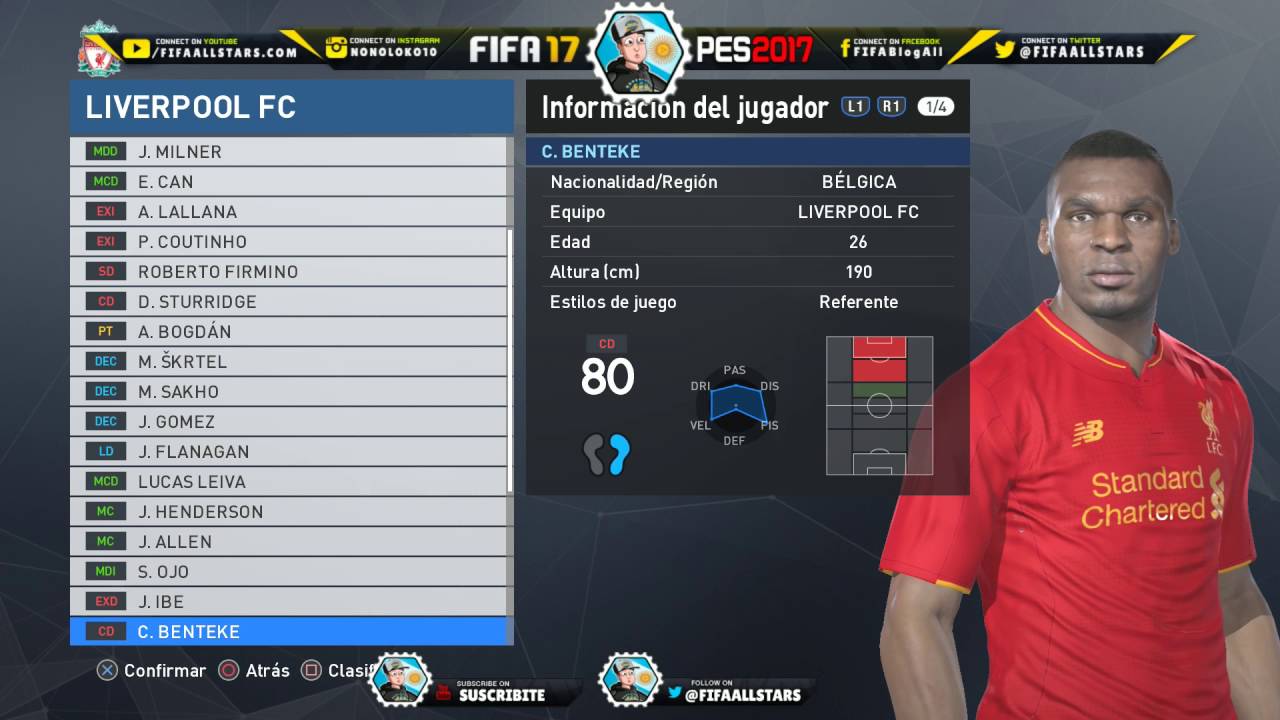 Pro Evolution Soccer 2017 Liverpool FC Caras / Faces