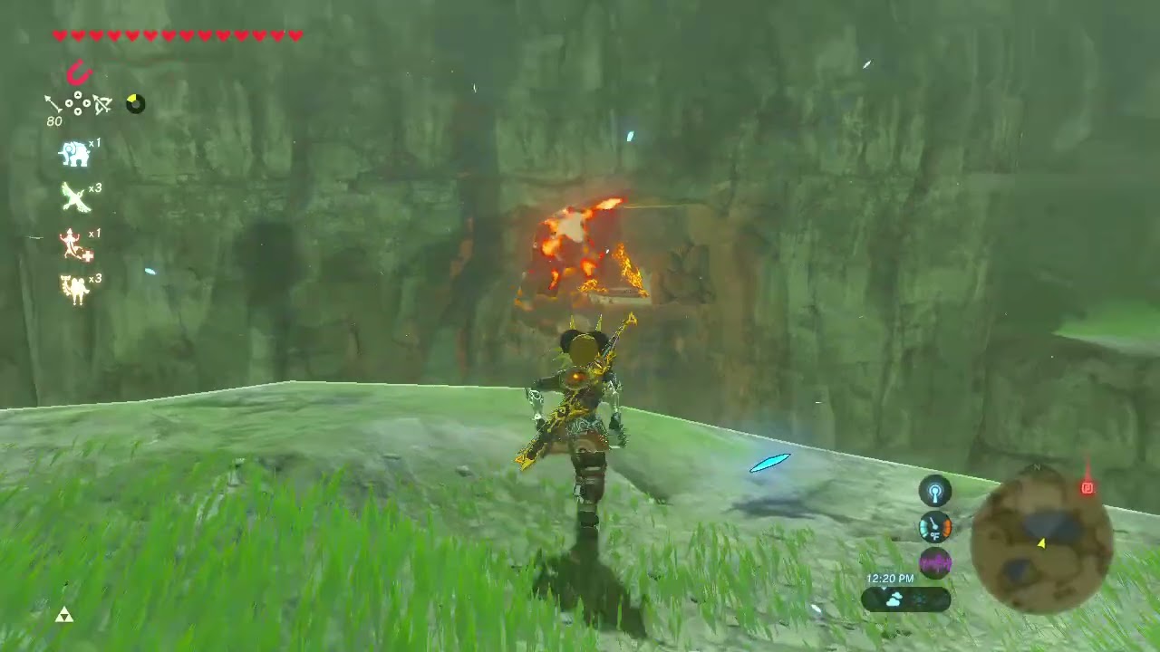 Exploding part of a cliff in Botw 
