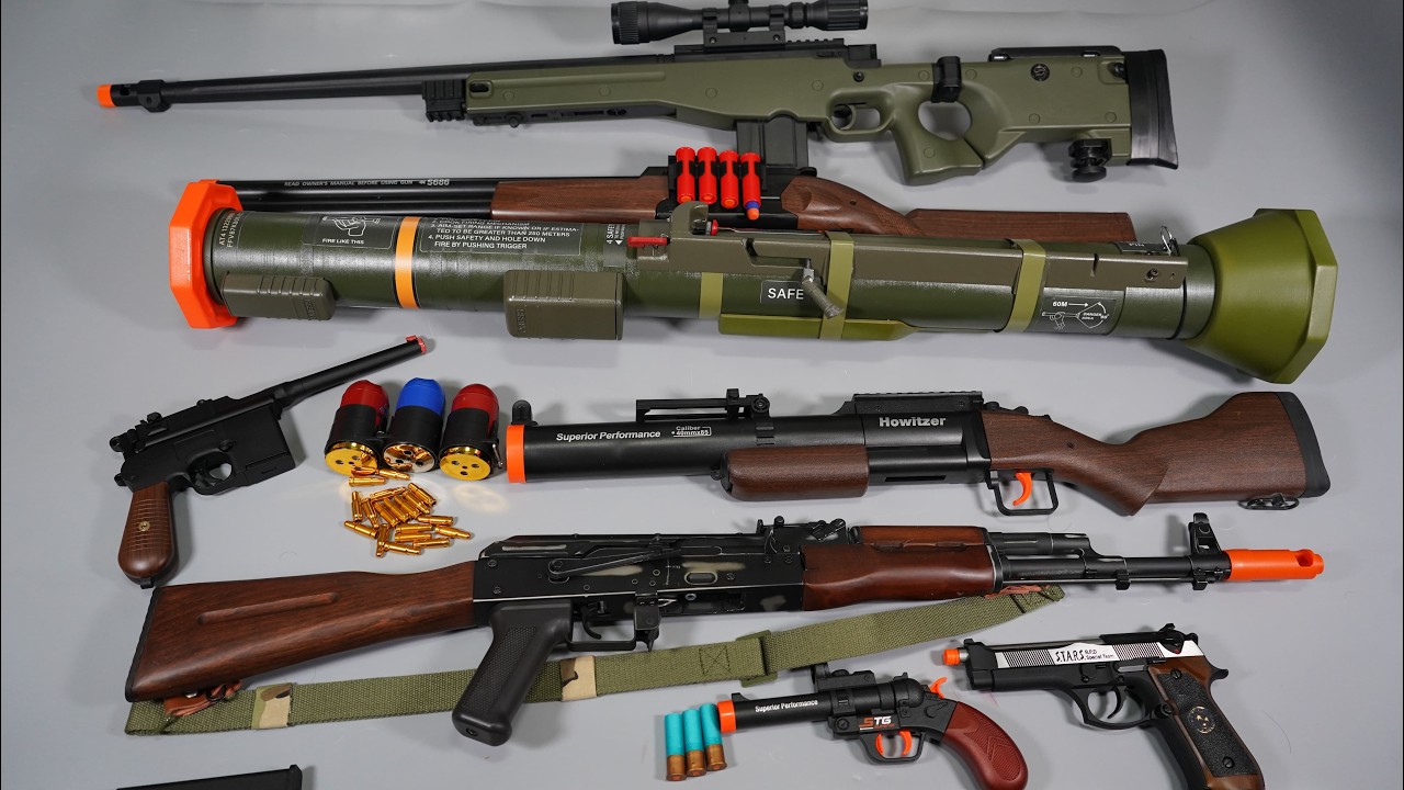 AT4 Rocket Launcher and AK47 ToyGun Airsoft Nerf Gun AWP Sniper Rifle- Realistic Toy Guns Collection