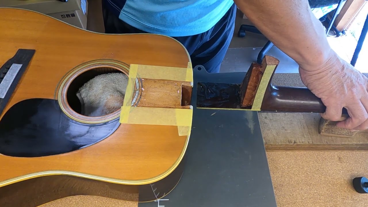 Gluing neck onto the body for neck reset on Martin D-28 - alternative view