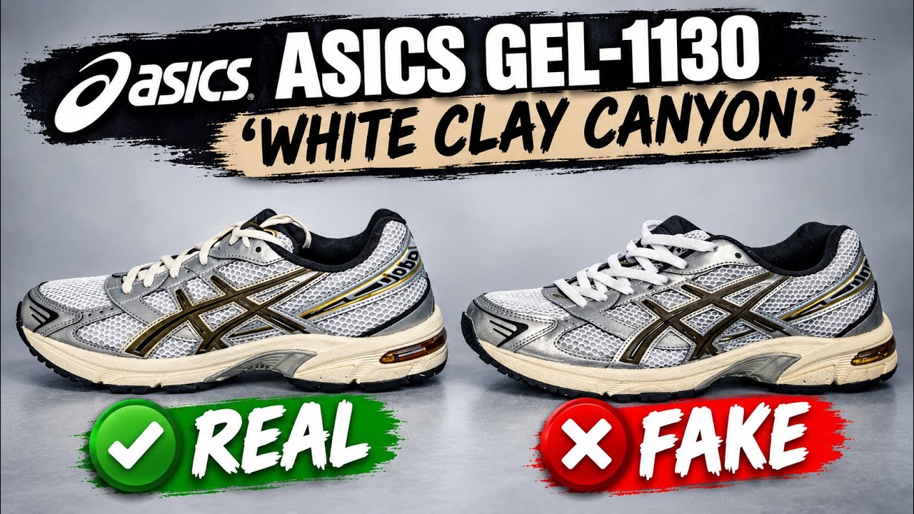 REAL VS. FAKE ASICS GEL-1130 WHITE CLAY CANYON SNEAKERS COMPARISON