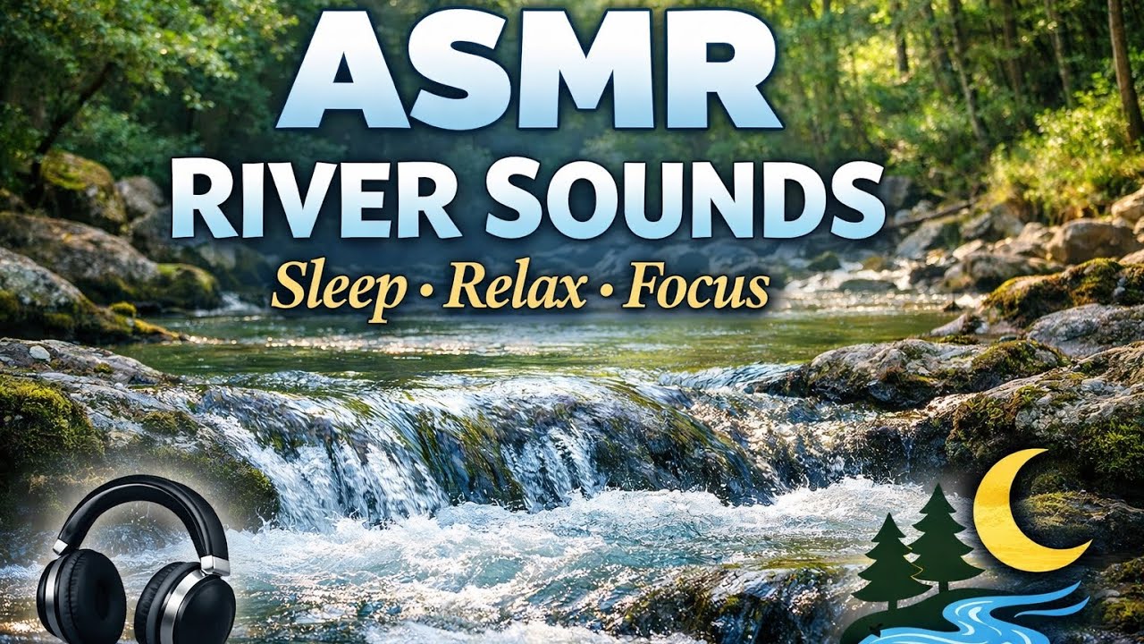 ASMR Flowing River Water Sounds for Deep Sleep, Relaxation, Study & Meditation