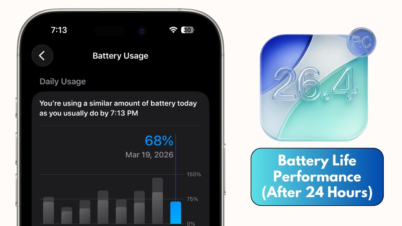Время работы от батареи и производительность iOS 26.4 RC (после 24 часов)