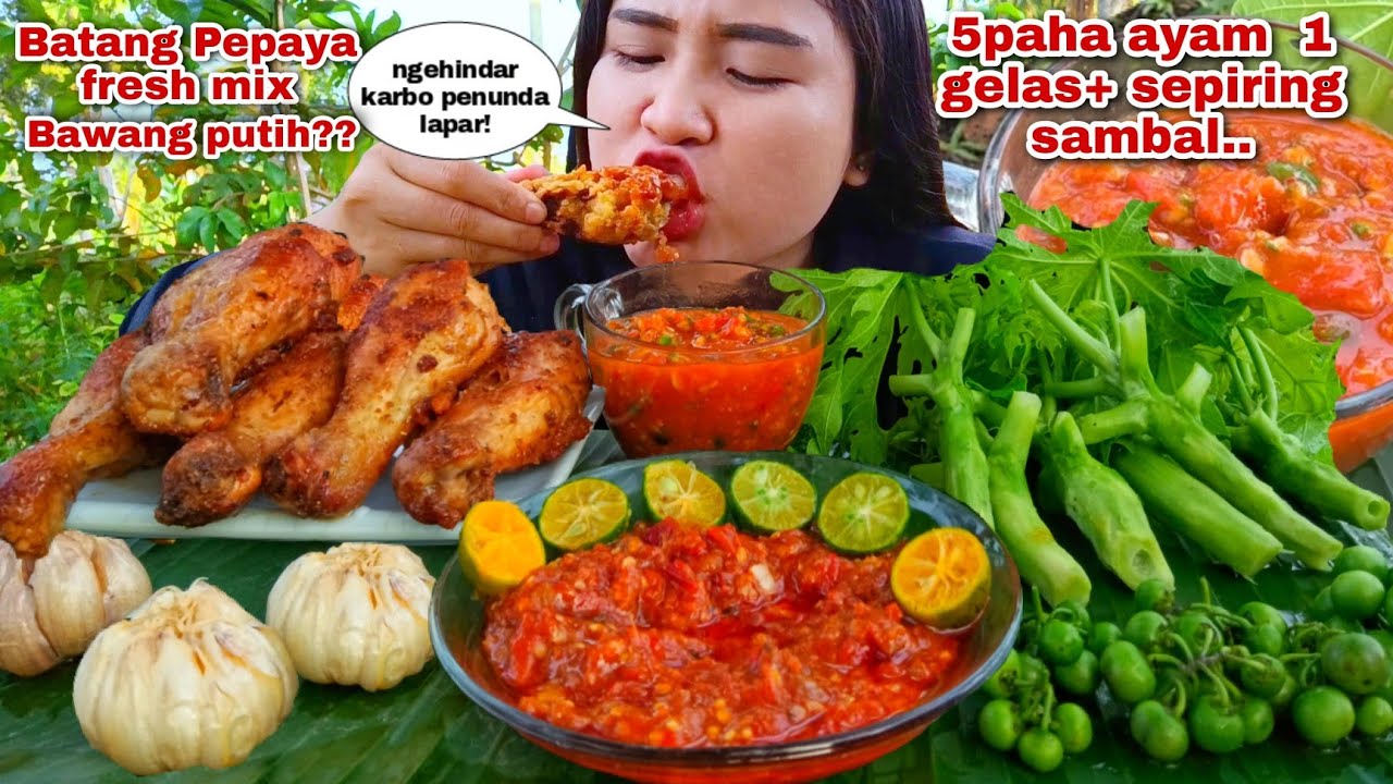 KRIUK KRIUK NGILER🤤 PAHA AYAM KETUMBAR  LALAPAN BATANG PEPAYA MENTAH LEUNCA BAWANG PUTIH DAN SAMBAL