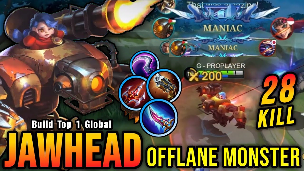 28 Kills + 2x MANIAC!! MVP 15.6 Points Jawhead Offlane Monster!! - Build Top 1 Global Jawhead ~ MLBB