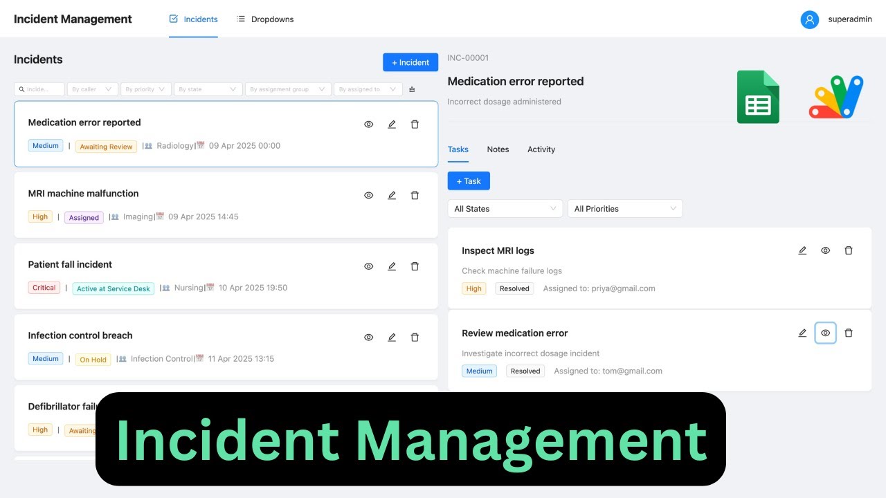 Incident Management Web App using Google Sheets #appsscript