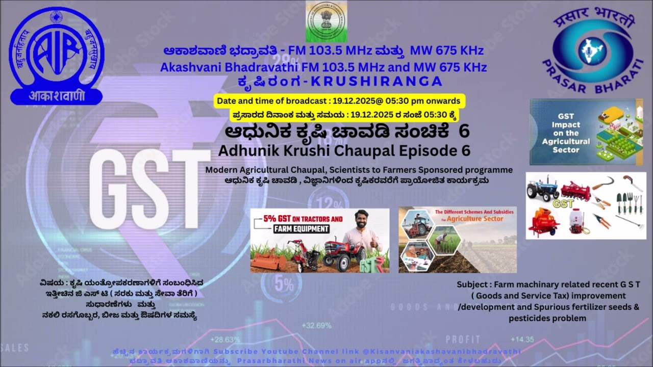 ಆಧುನಿಕ ಕೃಷಿ ಚಾವಡಿ ಸಂಚಿಕೆ  6 - ಕೃಷಿ ಯಂತ್ರೋಪಕರಣಾಗಳಿಗೆ ಸಂಬಂಧಿಸಿದ ಇತ್ತೀಚಿನ ಜಿ ಎಸ್ ಟಿ ಸುಧಾರಣೆಗಳು