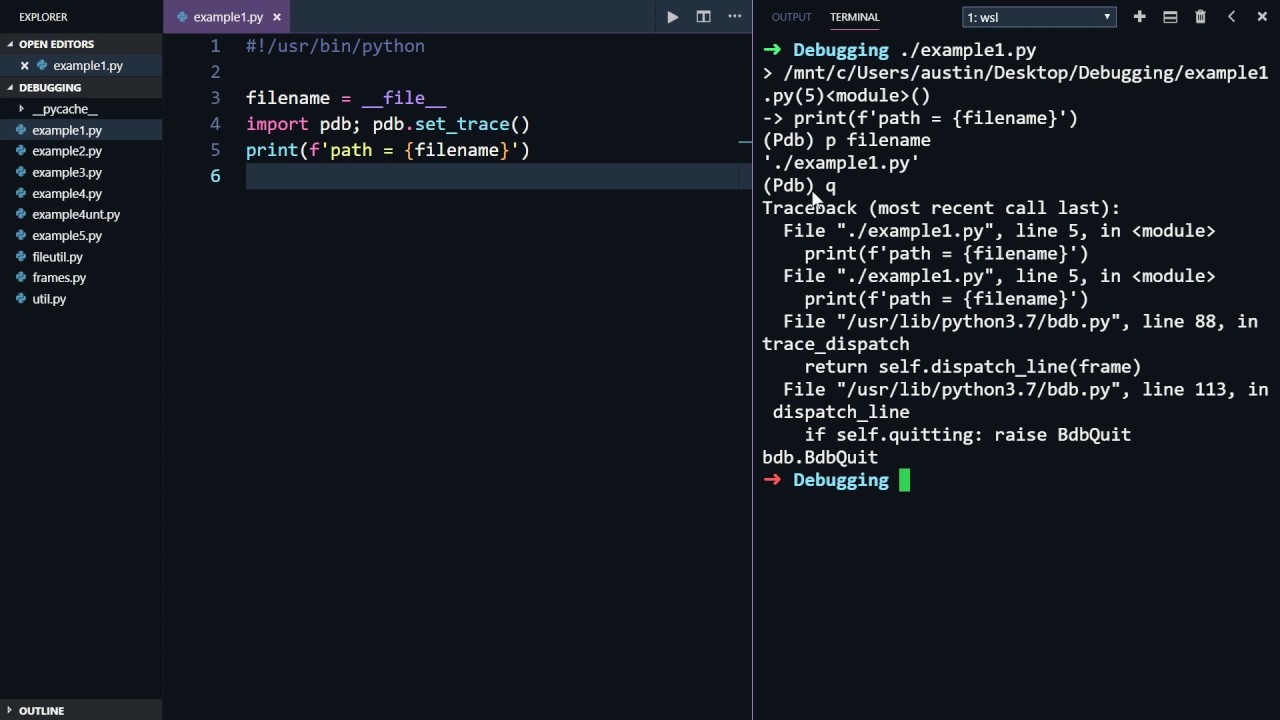Начните отладку Python с помощью pdb