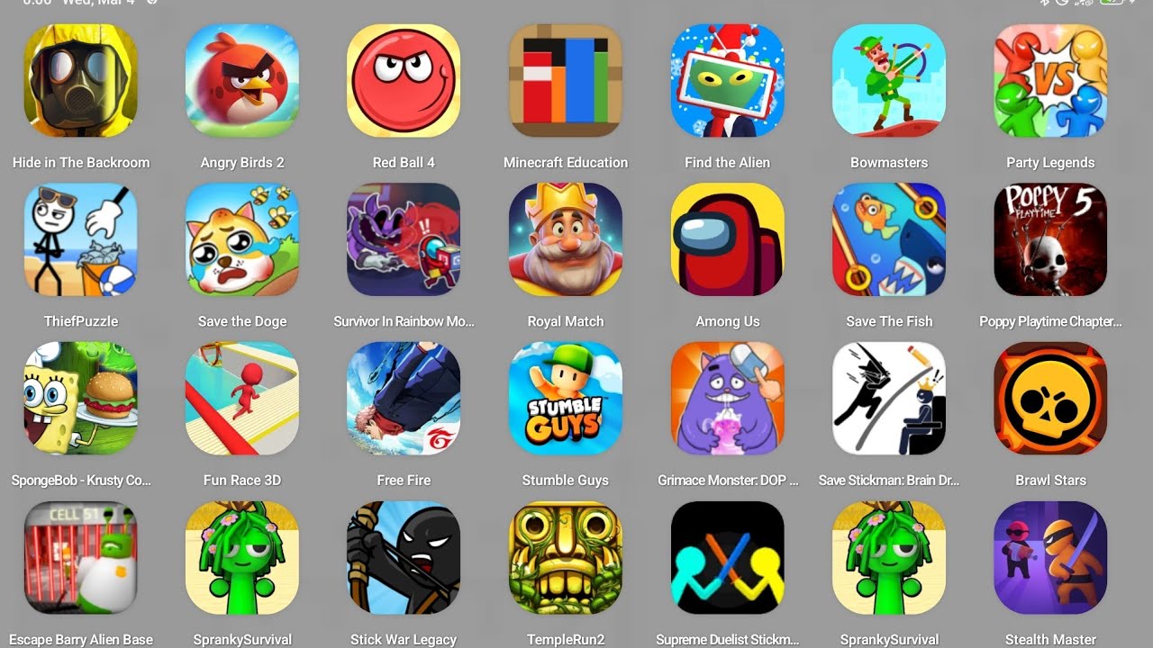 Bowmasters, StickWar Legacy, Save The Doge, Spranky Survival, Poppy Playtime 4, Save Prisoner....