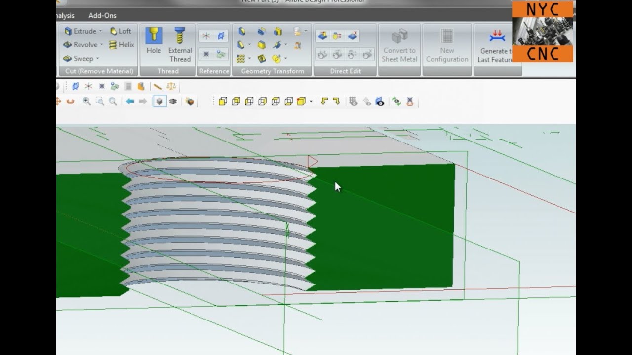 Alibre CAD (Geomagic): How to Make Cosmetic Threads using Helical Cut Tool!