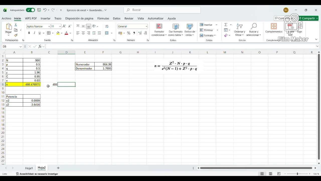 Ejemplo del ejercicio de excel 