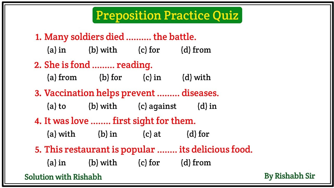 Preposition objective questions | Preposition in english grammar | Prepositions practice exercises
