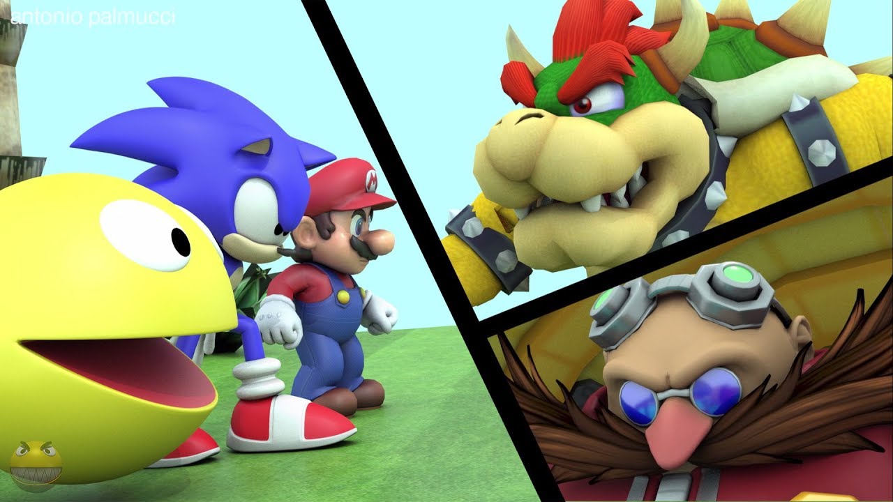Pacman Mario and Sonic vs Bowser and Eggman