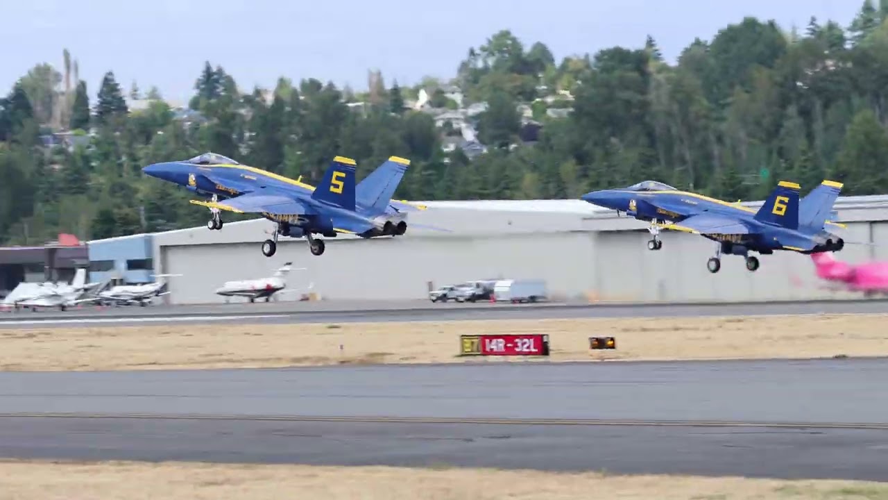United States Navy Blue Angels Take Off From KBFI On Runway 32L