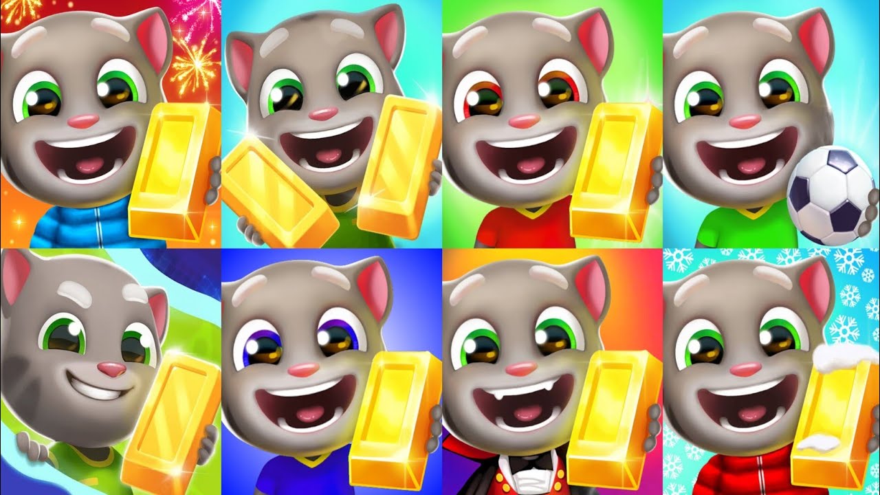 Talking Tom Gold Run Medieval,Venice Canals,Candyland,Underwater,Lost City,Skateboard,Flying,Mining