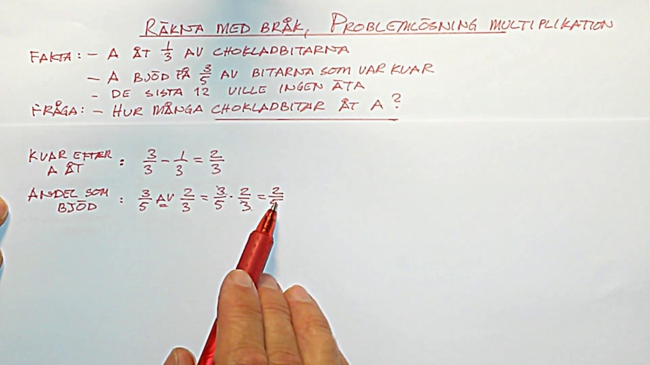 Räkna med bråk, problemlösning med multiplikation högre nivå