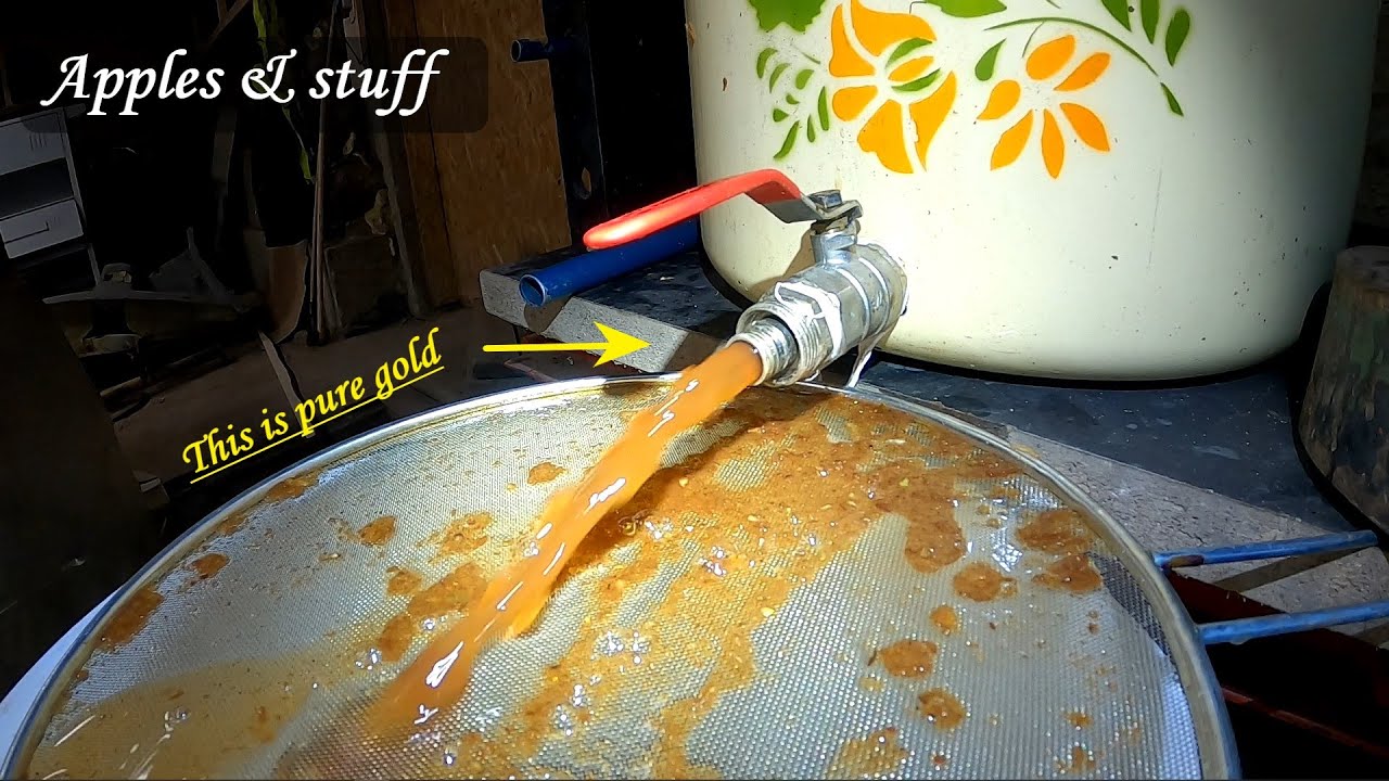Making bunch of apple juice from homegrown apples