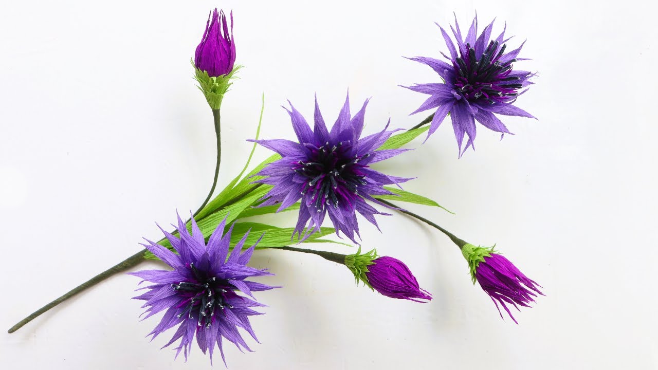 Cornflower Paper Flower/ How To Make Cornflower From Crepe Paper/ Paper Flower Tutorial