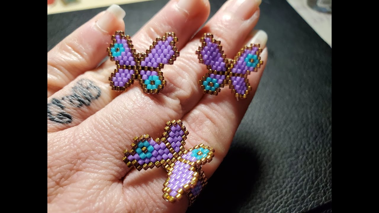 Arete y Anillo de mariposa en delica/miyuki