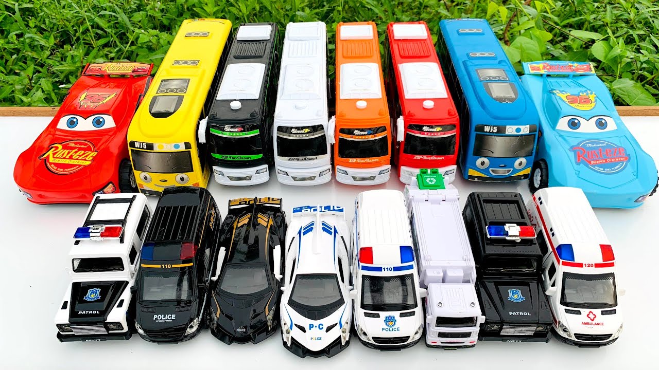 Mobil Mobilan Mcqueen, Bus tayo, Bus Basuri, Mobil Polisi, Mobil Ambulan, Mobil Balap, Damkar 