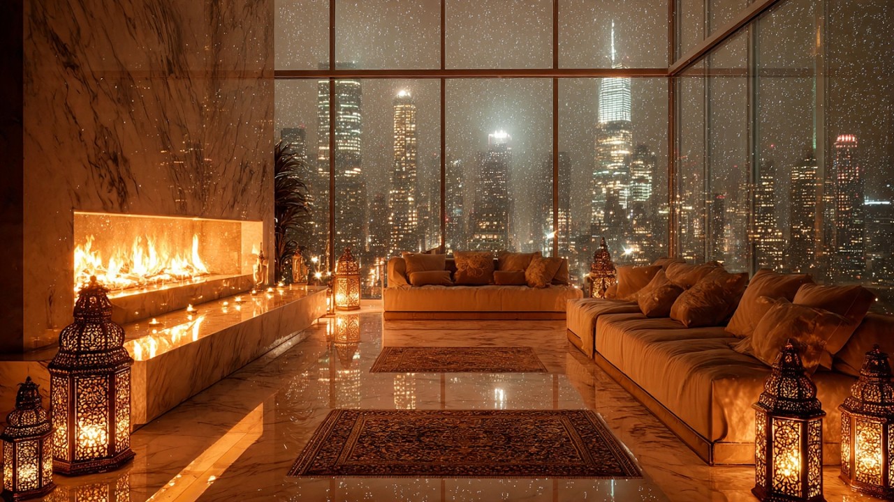 Ambiance Ramadan Après-midi Paisible a New York 🔥 Cheminée Relaxante & Lumière Apaisante
