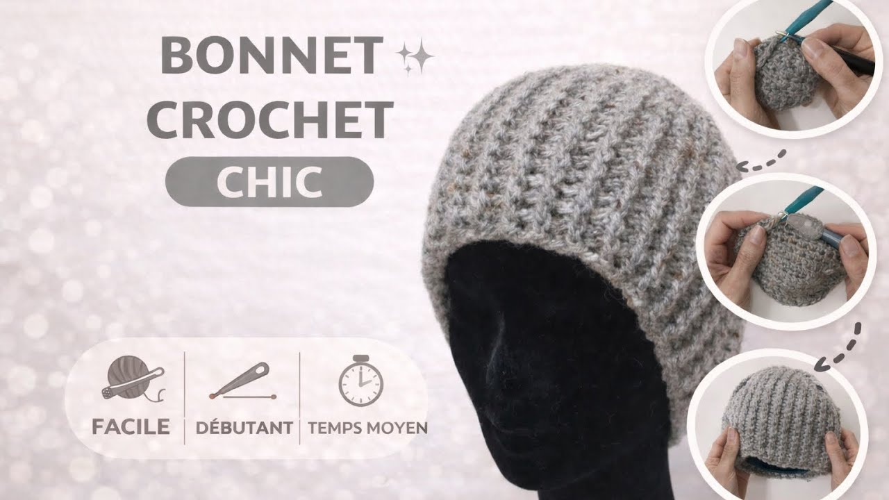 Comment réaliser un bonnet homme/ femme au crochet, facile et rapide.