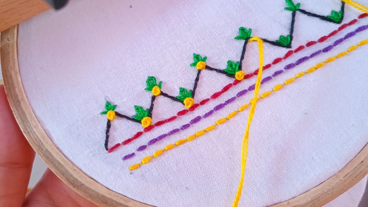 Viral Kach work ☆ Hand Embroidery Work Border Line Step by Step ❤️ Bordado .