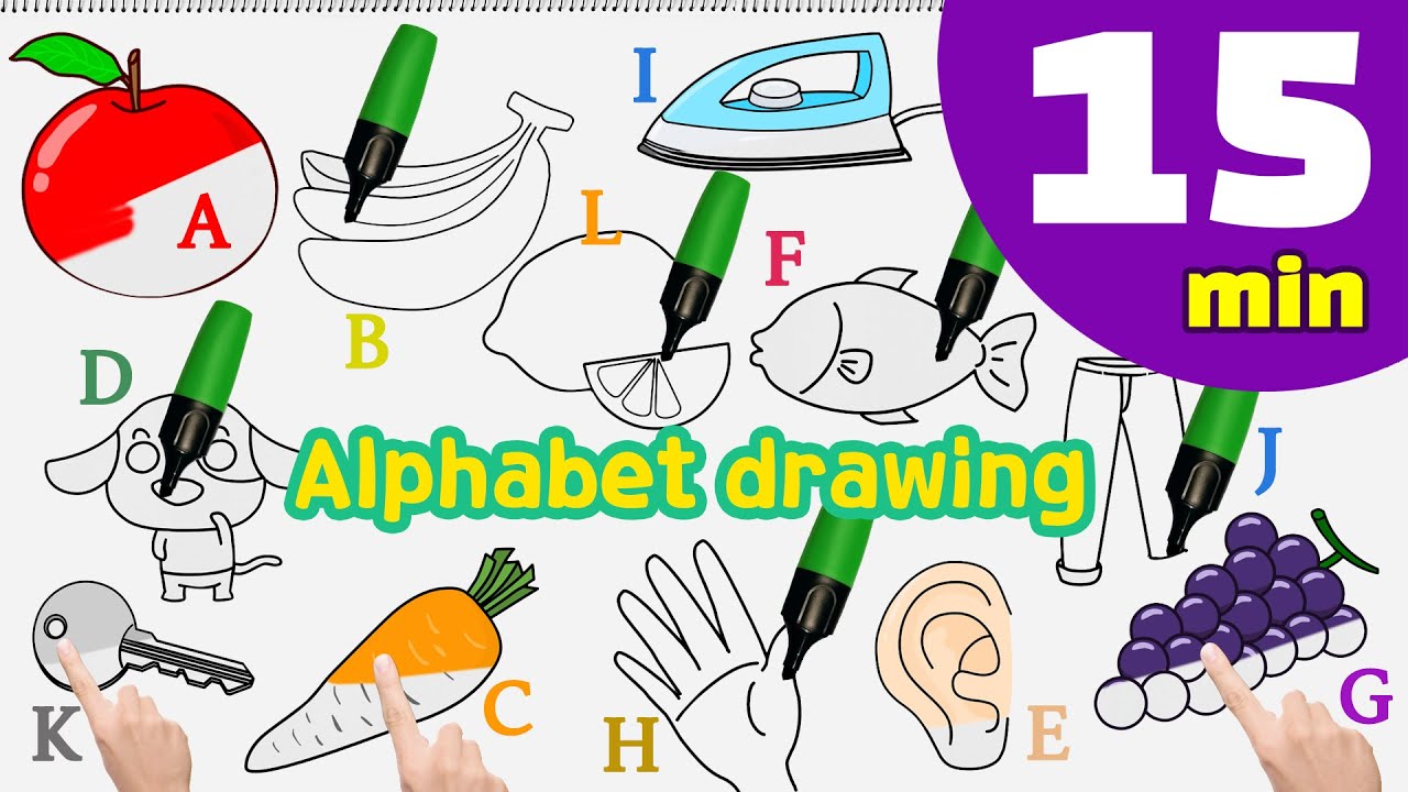 [Learn ABC] Alphabet Coloring Book A to M, ABC alphabet Draw and coloring