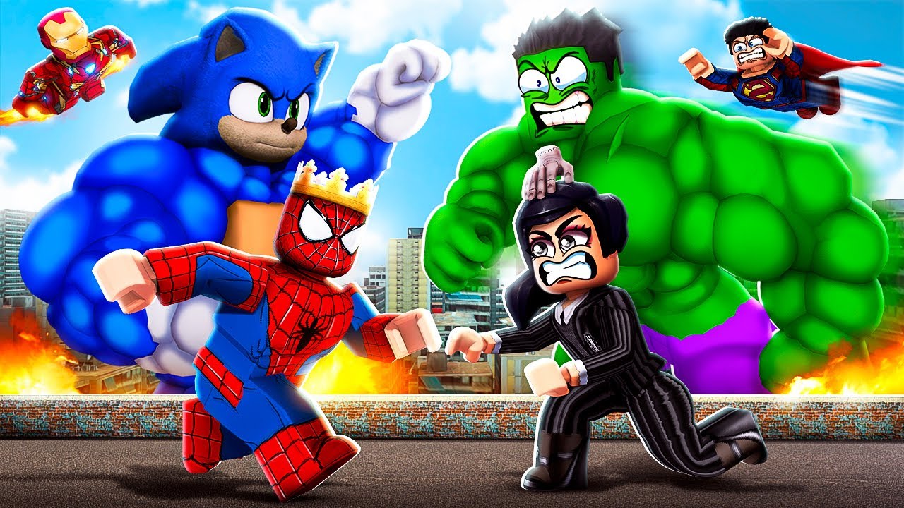 SPIDERMAN vs WEDNESDAY In Roblox (Super Hero Fight)