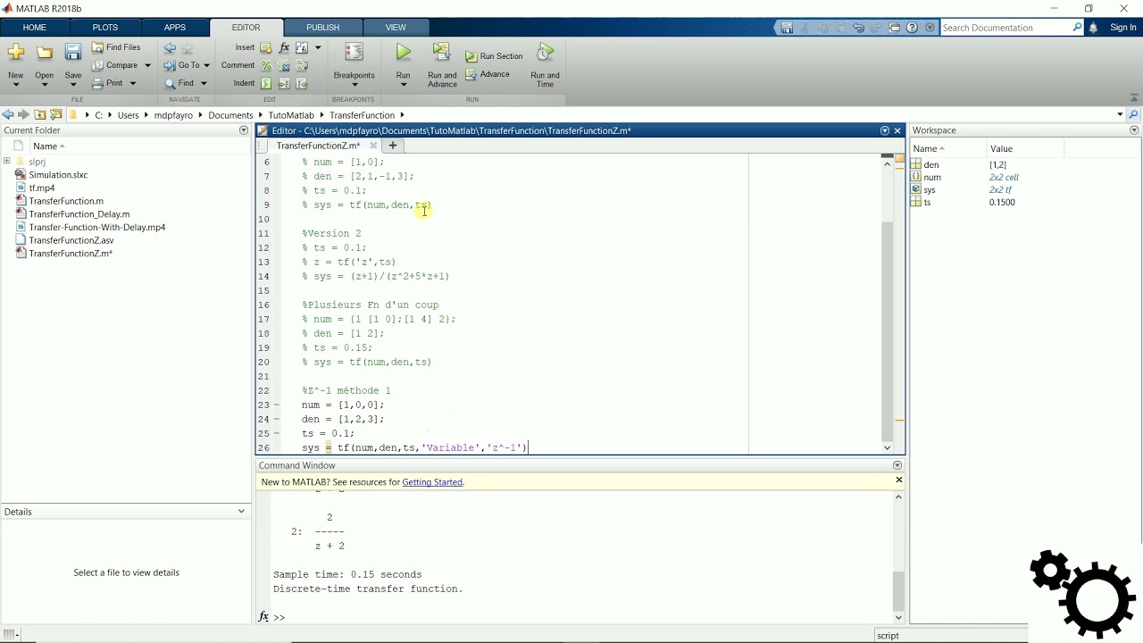 Matlab - créer une fonction de transfert en z et z^-1