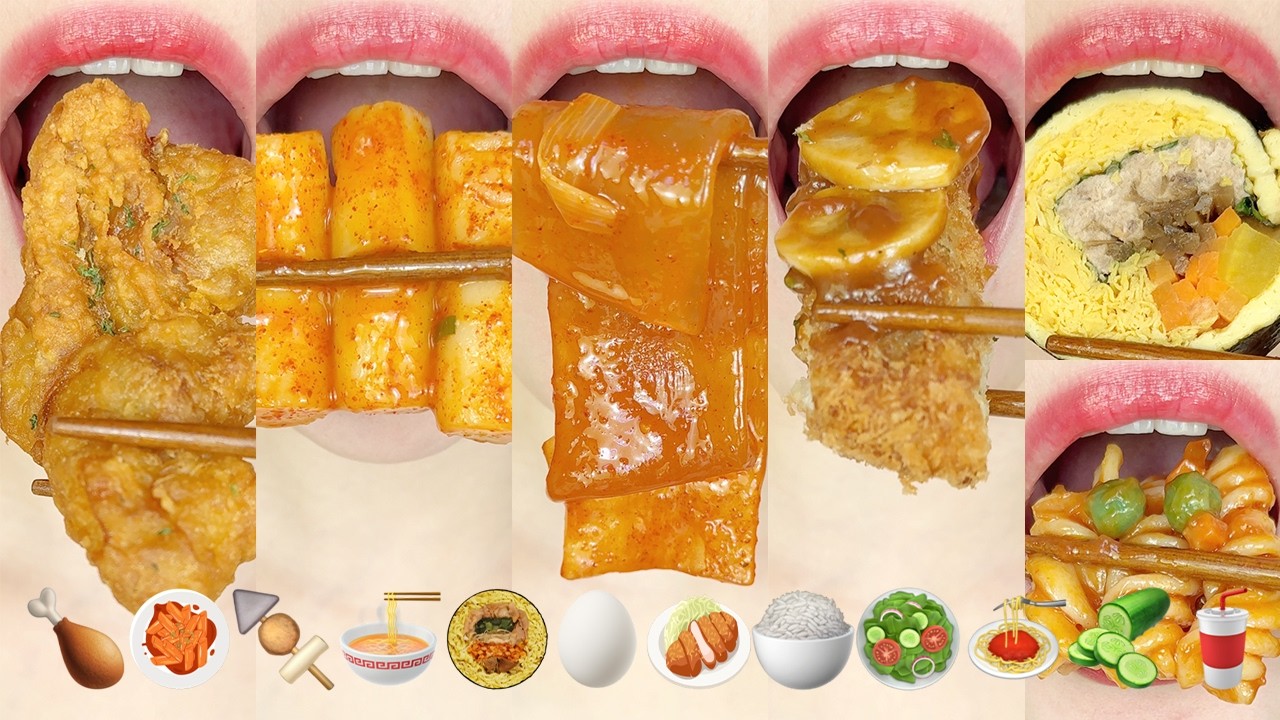 asmr DELICIOUS EMOJI FOOD 🍗🍢🍜🥚🍚🥗🍝🥒🥤 이모지 먹방 eating sounds