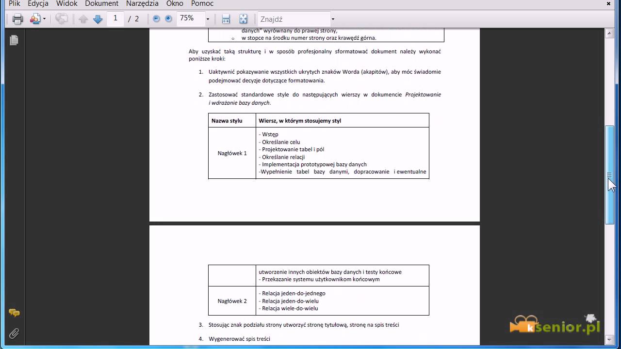 Microsoft Word 2007/2010 - treść ćwiczenia zaawansowanego.