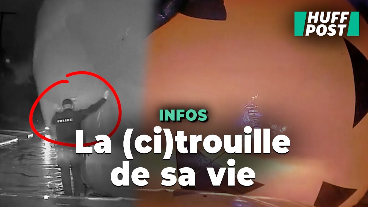 Un policier « attaqué » par une citrouille géante d’Halloween en pleine rue