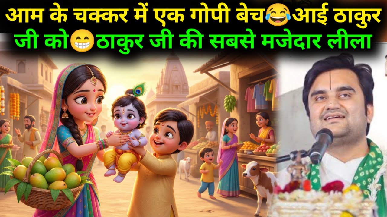 आम के चक्कर में एक गोपी बेच😂आई ठाकुर जी को😁Indresh Upadhyay Bhagwat Katha 