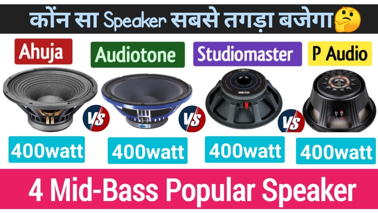 4 Mid bass Speaker Comparison video | Ahuja 400w vs Audiotone 400w vs Studiomaster 400w vs p audio