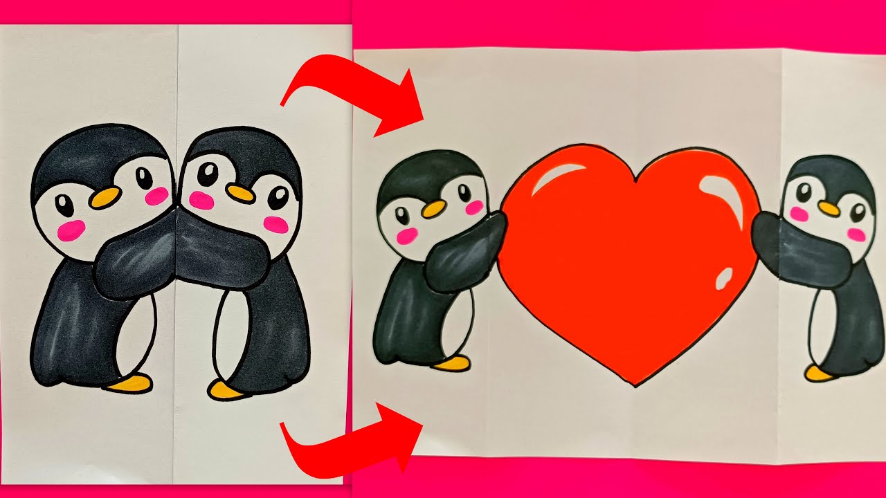 Sevimli Penguen &Ccedil;izimi 🐧 Kolay &Ccedil;izimler - 14 şubat sevgililer g&uuml;n&uuml; &ccedil;izimleri - How To Draw a Penguin