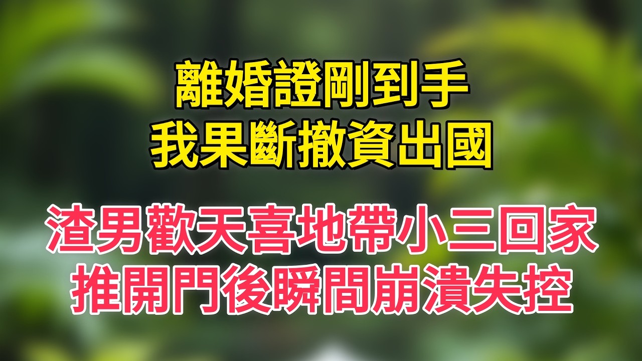 離婚證剛到手，我果斷撤資出國，渣男歡天喜地帶小三回家，推開門後瞬間崩潰失控