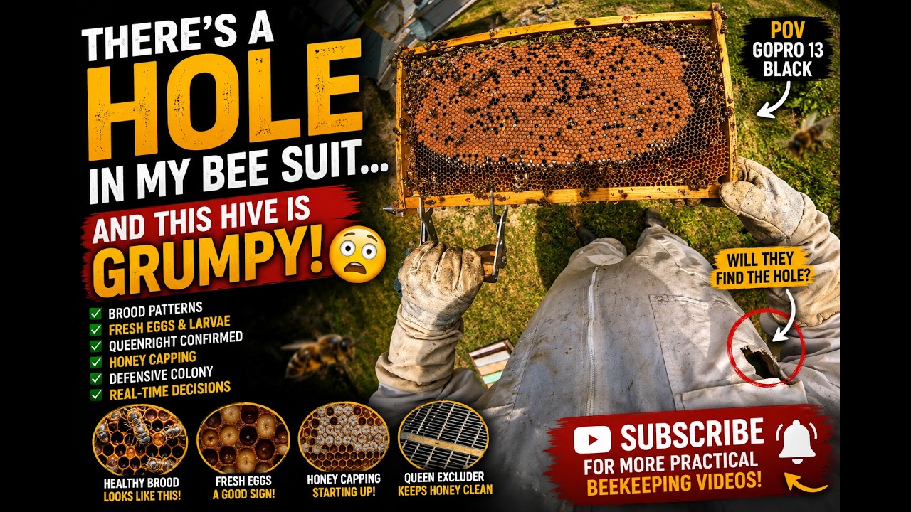 My “Grumpy Hive” Inspection… With a Tear in My Bee Suit (GoPro HERO 13 Black POV) 😬🐝