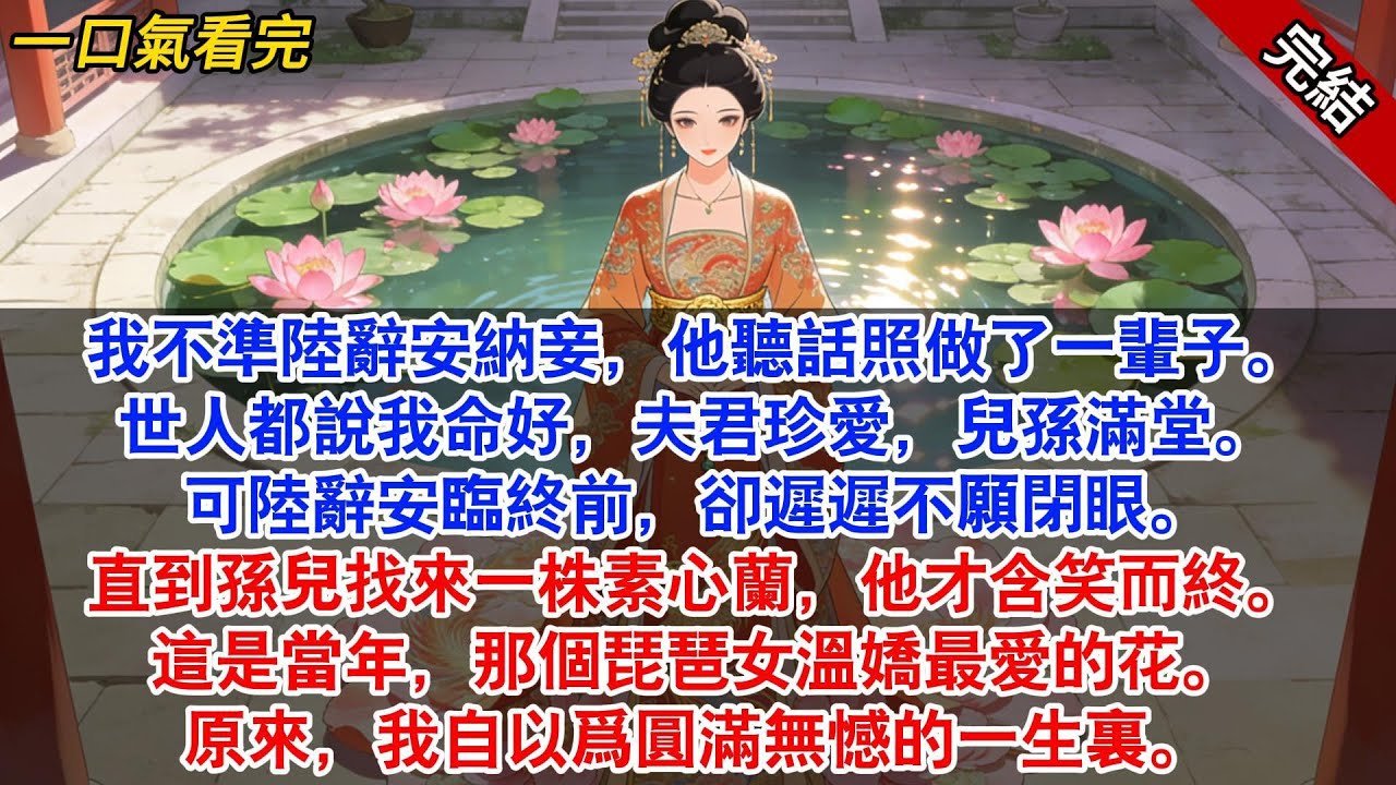 我不準陸辭安納妾，他聽話照做了一輩子。世人都說我命好，夫君珍愛，兒孫滿堂。可陸辭安臨終前，卻遲遲不願閉眼。#古風#追妻火葬場#愛情#小說