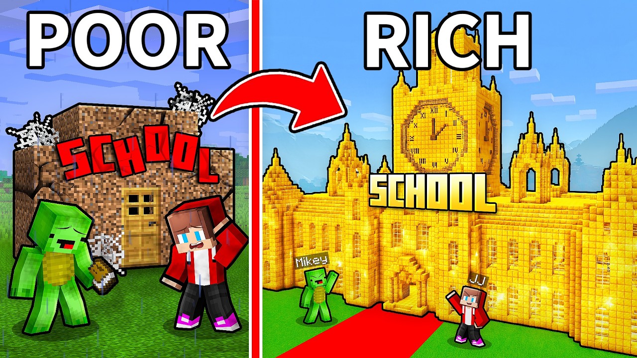 JJ and Mikey: From POOR To RICH School in Minecraft - Maizen