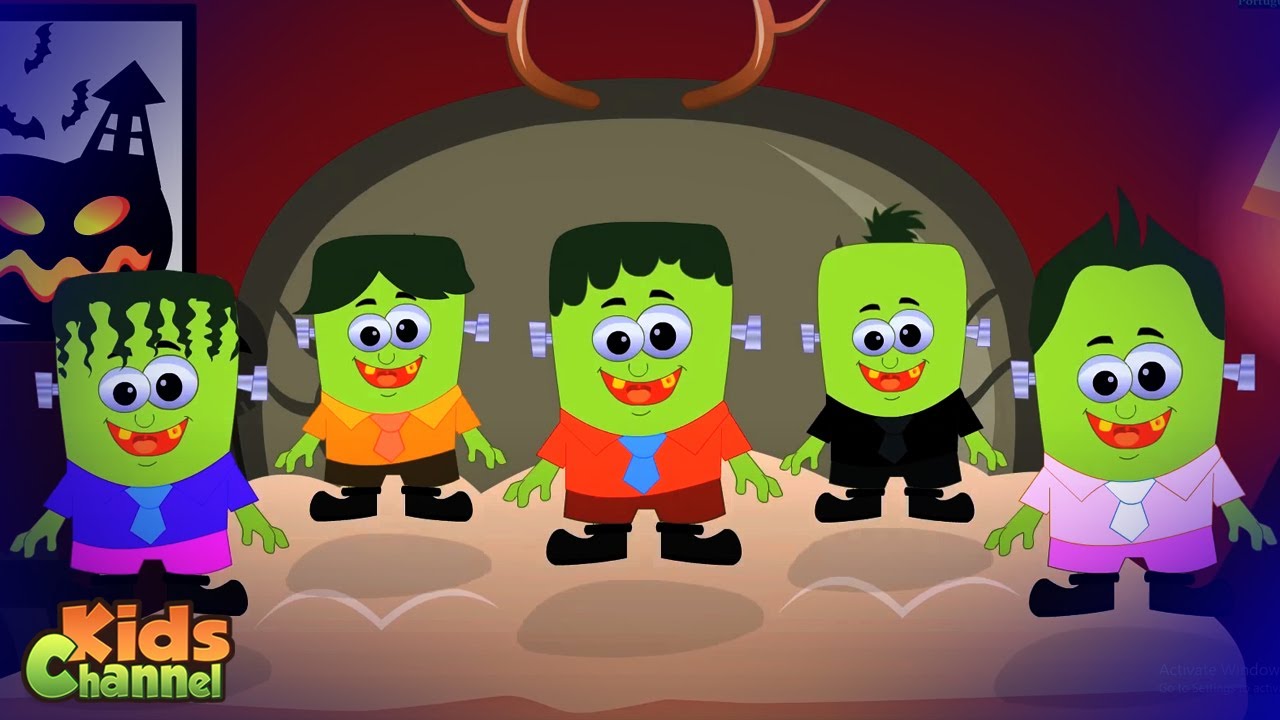 Cinco monstrinhos | Educação para crianças | Jardim da infância | Desenhos animados de halloween