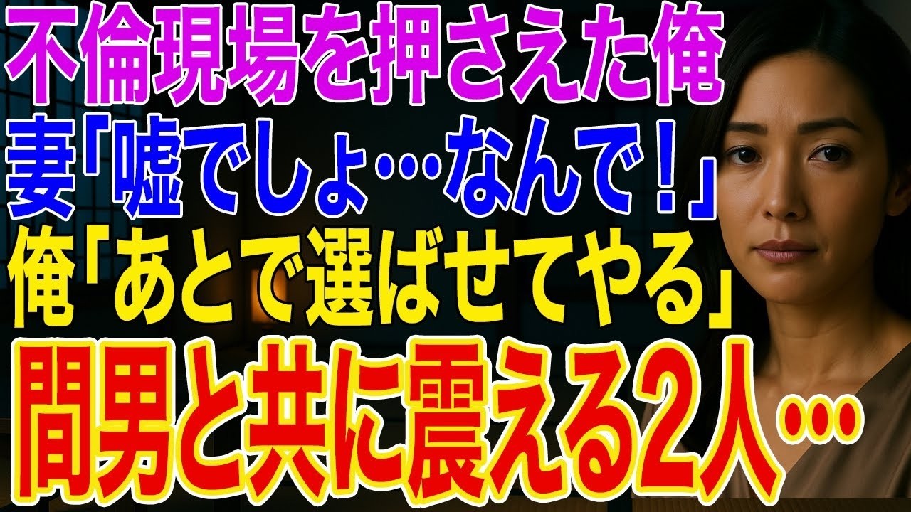 【修羅場】興信所と共に妻の不倫現場を押さえた俺➡妻「嘘でしょ…」俺「お前ら２人、外で待ってろ。あとで選ばせてやる」妻は間男と共に震え出し