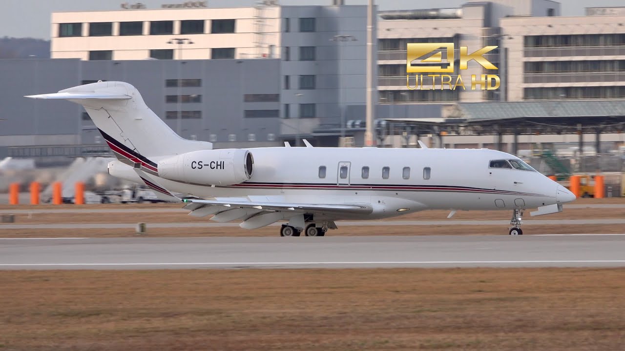 Bombardier Challenger 350 from NetJets CS-CHI arrival at Munich Airport MUC EDDM