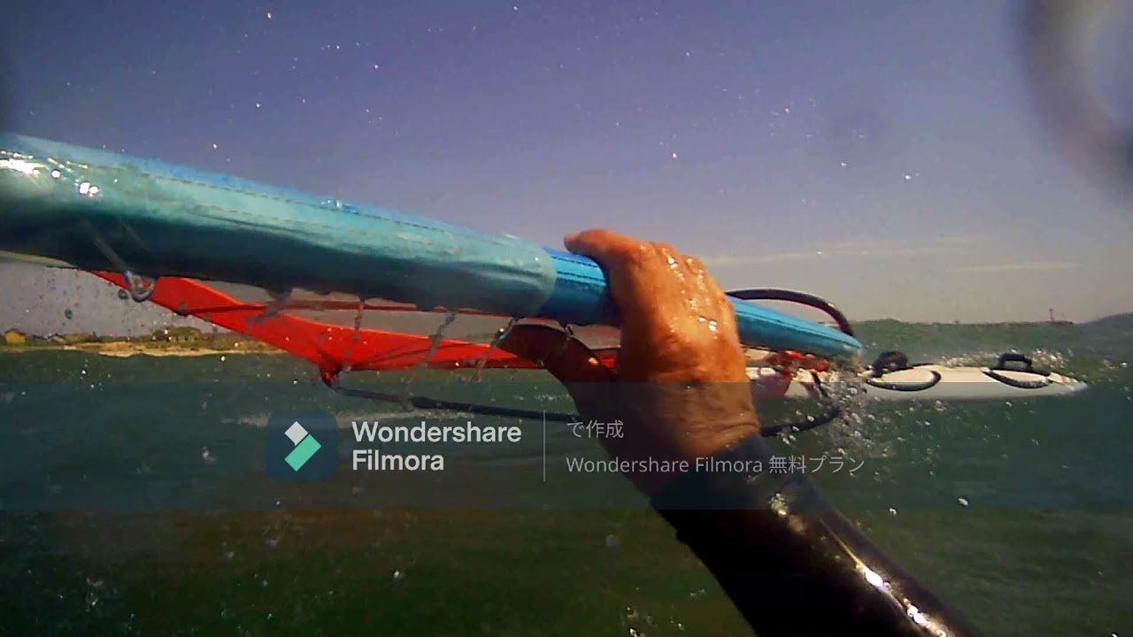 Water Start Windsurfing 高齢者にもブタにもできるウォータースタート　セイル８７から４５まで　マストトップ持てば鬼に金棒