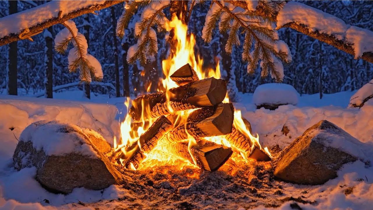 ❄️ Deep Sleep Campfire at Night | Winter Forest Night | ASMR Fire Sounds