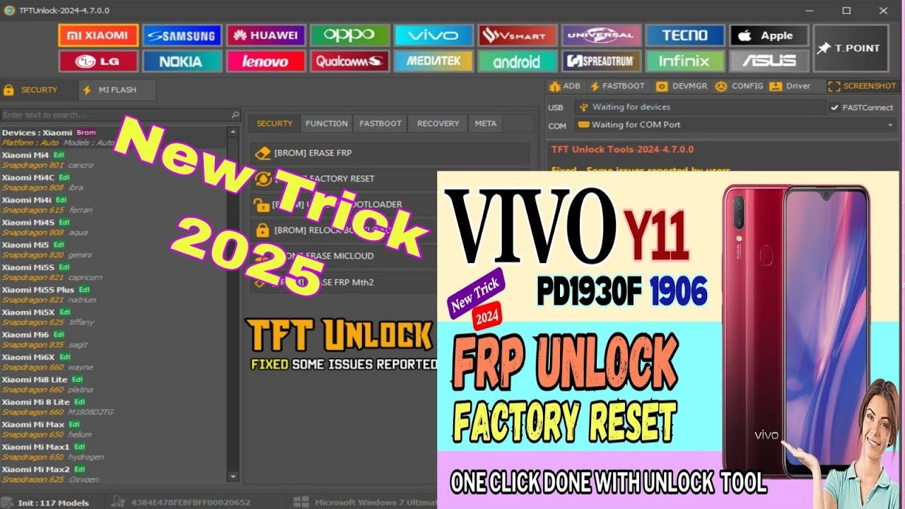 TFT UNLOCK TOOL VIVO Y11 PASSWORD PATTERN FRP BYPASS 💯% New Trick 2025