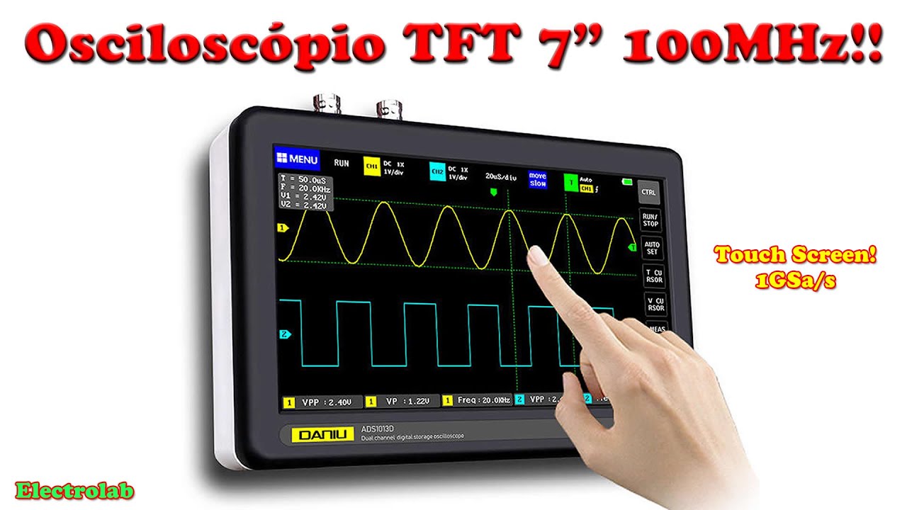 O Incrível OSCILOSCÓPIO TABLET ADS1013D 2 ch, 100 MHz, 1GSa/s,  Tela 7