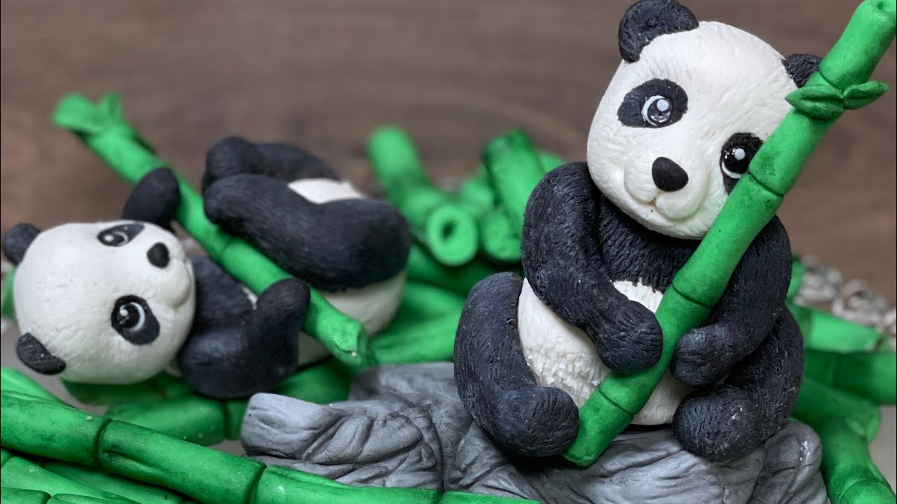 Fondant Panda bear cake topper | Fondant bamboo sticks | New cake design | Panda bear tutorial