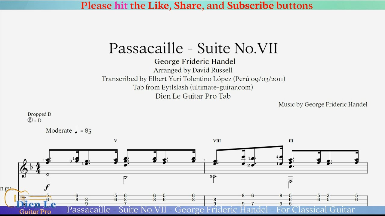 Passacaille - Suite No.VII - George Frideric Handel - For Classical Guitar with TABs