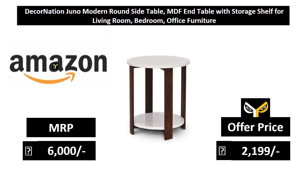 DecorNation Juno Modern Round Side Table, MDF End Table with Storage Shelf